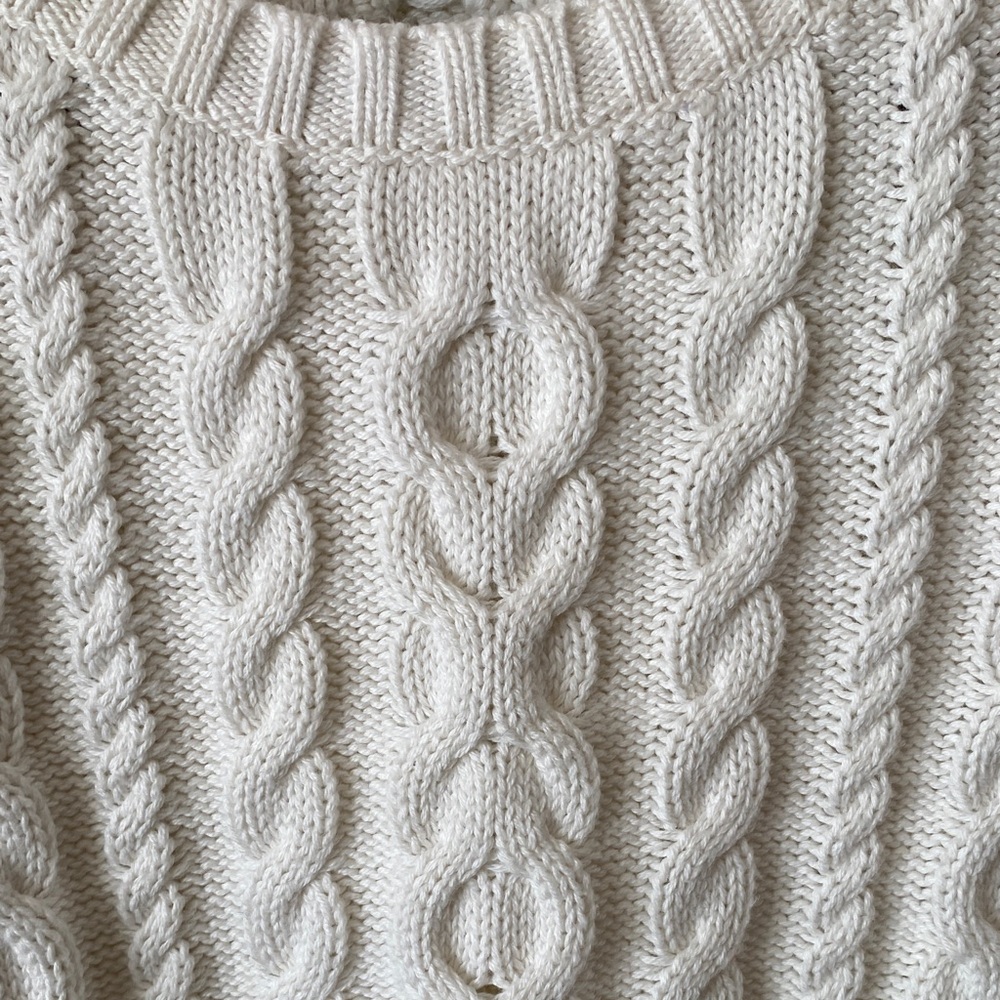 L.L. Bean Classic Cream Cable Knit Sweater - Picture 3 of 8